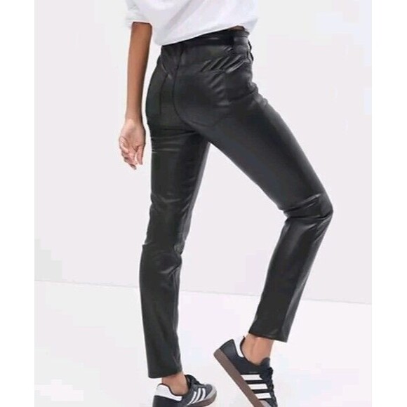 NWT Women's GAP Fac Hi Rise Univ Black Vegan Leather Leggings Sz 0/25R Jeans G2 - Picture 3 of 12